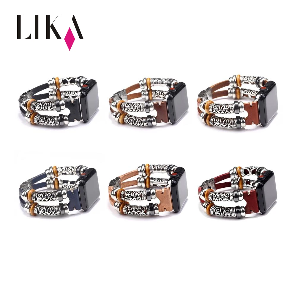 

LIKA Women Retro Multilayer Metal Tube Wrap Apple Leather Band Watch Strap For Girl