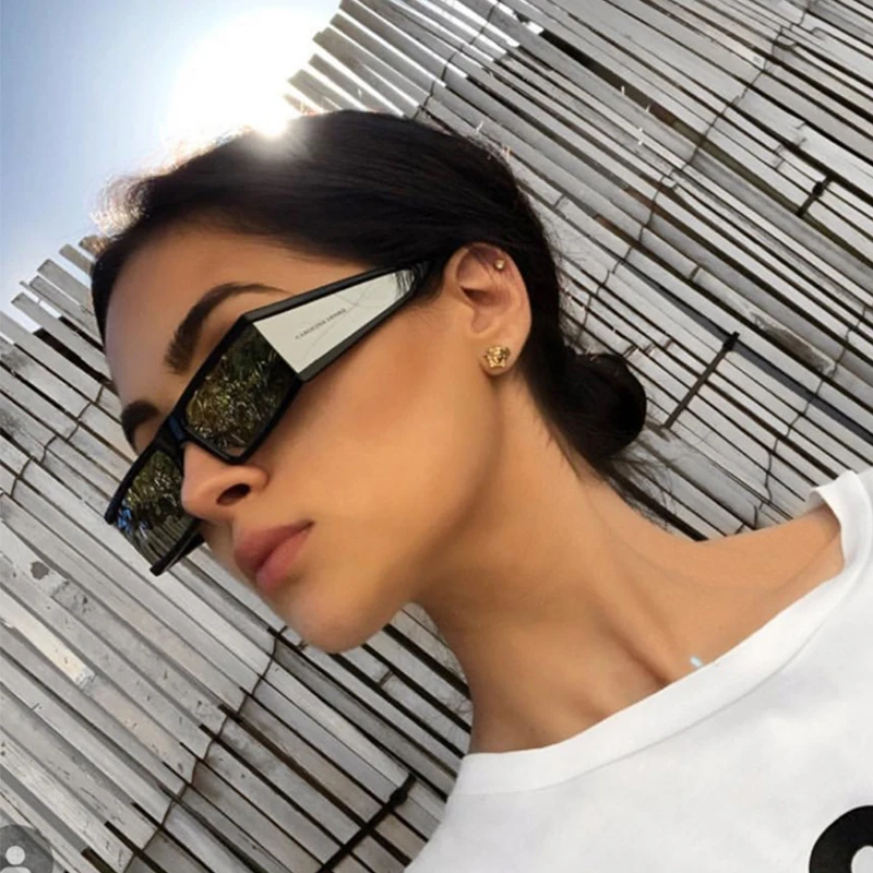 

Fashion Small Square Plastic Frames Thick Arms Womens Mirror Sunglasses