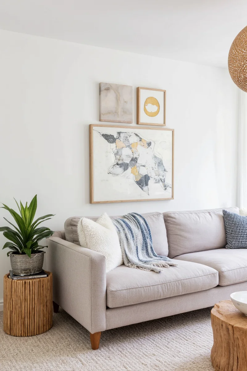 Modular L-shaped sectional couch in a family room