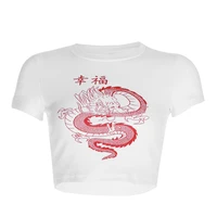 

Dragon Printed White Womens Tshirts Casual Basic Chinese Style T-shirt Women Harajuku Short Sleeve Tee Shirt Tops