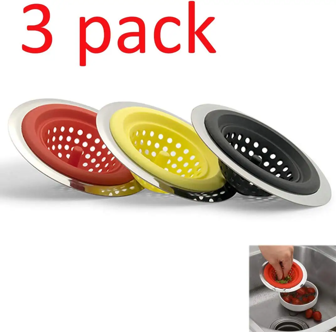 3 Pack Kitchen Silicone Sink Strainers Basket Bathroom Stopper Drain