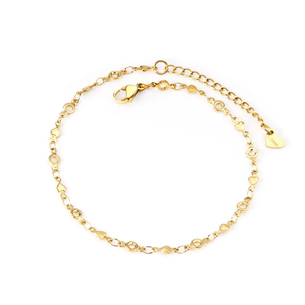 

2021 New Design Trendy 18k Gold Plated Heart Charm Anklets Stainless Steel Anklet Jewelry Custom Anklet