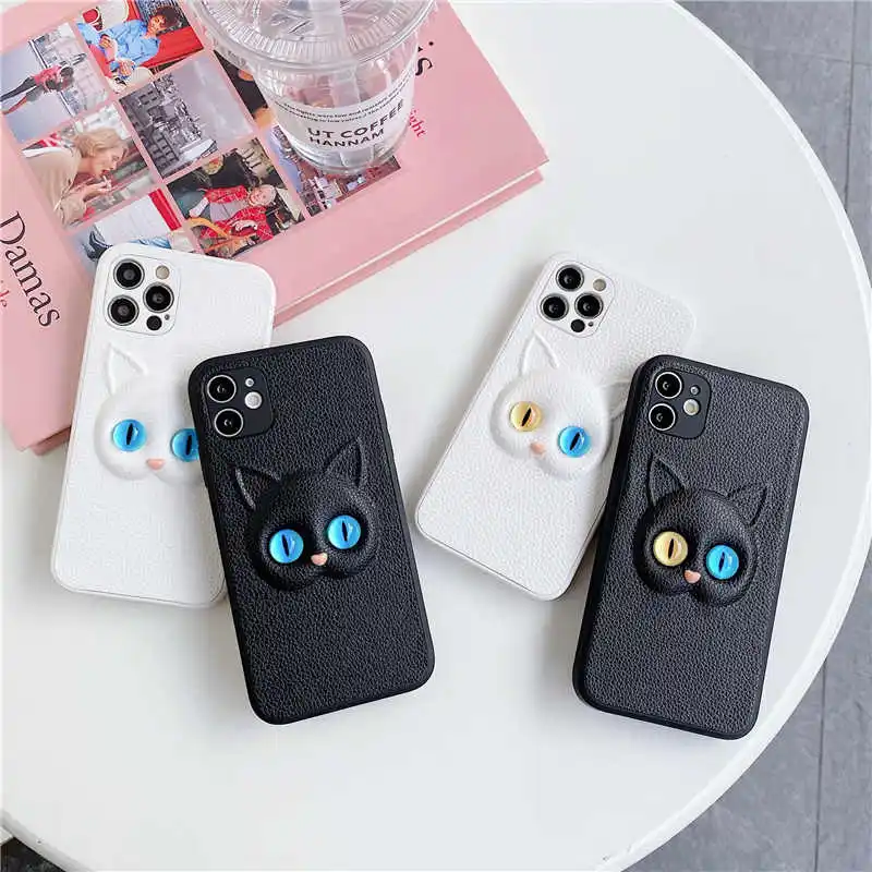 

3D Glass Cat Eye Phone Case For Iphone 11/ 7 / 8p / X/XR Silicone 12mini Soft Pattern Accessories Plain Shell Cute