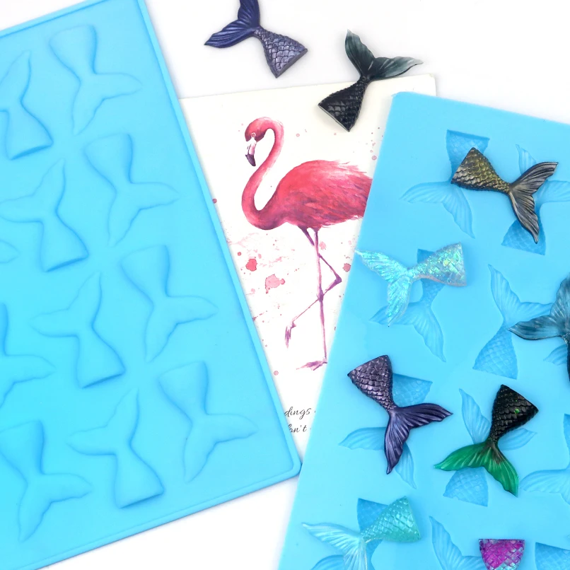 

165 factory free sample 16 hole of fish tail shape fondant mold, silicon resin mold, silicon chocolate moulds, Blue