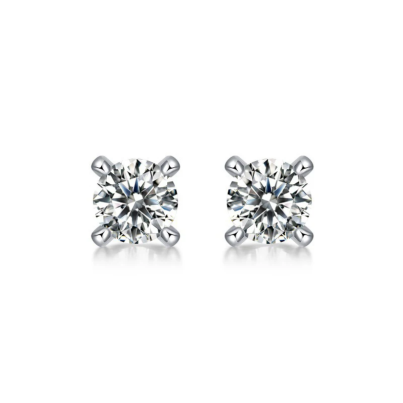 Pass Diamond Tester Hip Hop 925 Sterling Silver 4 Prong Set VVS Moissanite White K Plating Round Diamond Simple Wedding Earrings