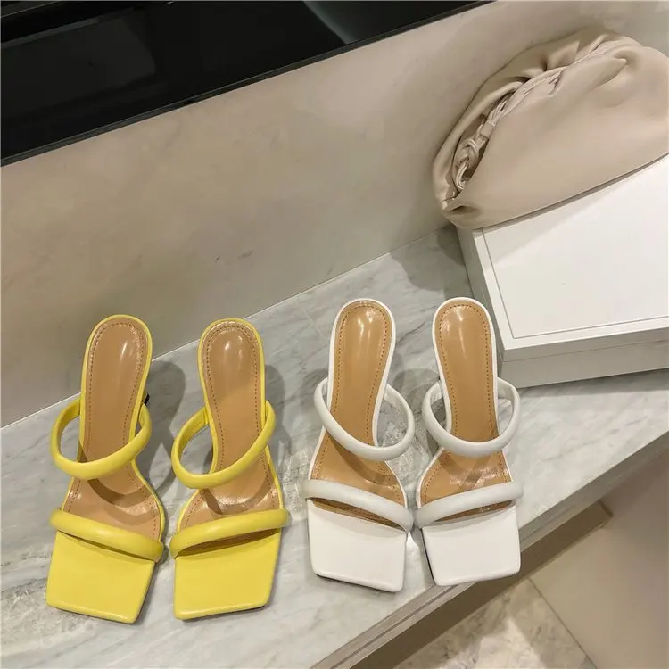

2021 European &American fashion sandals Size 5-12 Square head WOMENS HIGH HEEL SHOES, White,yellow
