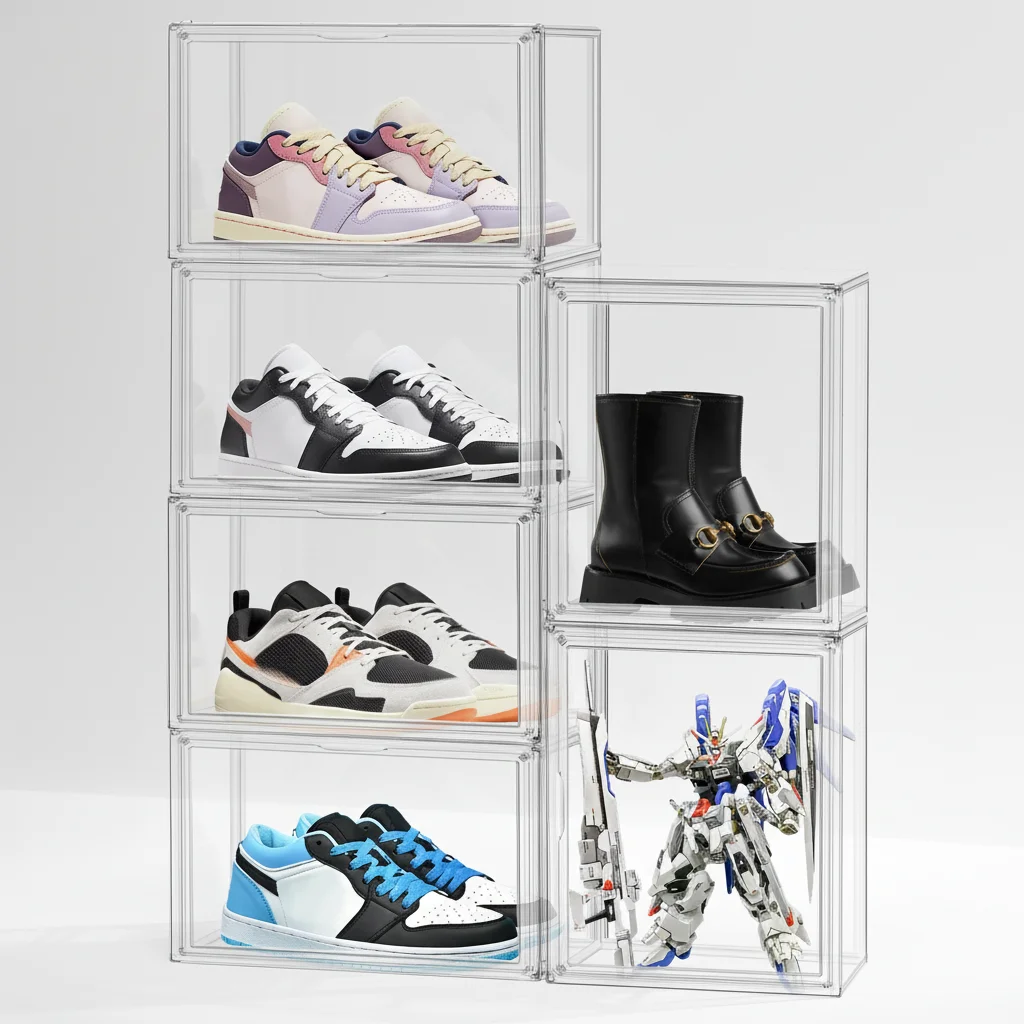 DAYOOH Space Saving Multifunctional Foldable Sneaker Shoe Organizer Dustproof Durable Transparent Plastic Shoes Storage Box