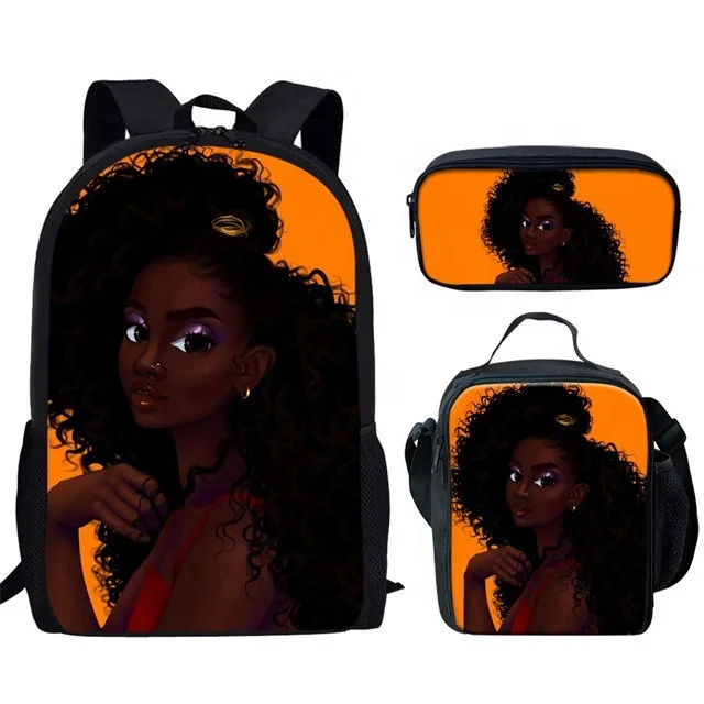 

3pcs Backpack Set Fashion Lady African Black Girls Printed Pencil Bag Mochilas Escolares Bags For Kids Backpack School Bags