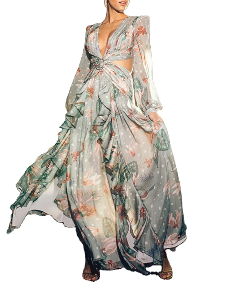 

Wholesale No MOQ Flower Long Maxi Vestidos Largos 2021 Women Floral Casual Dresses