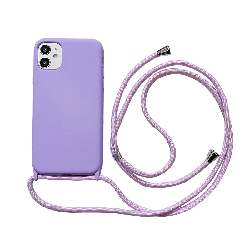 

Liquid silicone Necklace Phone Case For iPhone 12 Pro 11 Pro XS MAX X XR 6 7 8 Plus SE 2020 Lanyard Crossbody Cord Rope Cover, Black