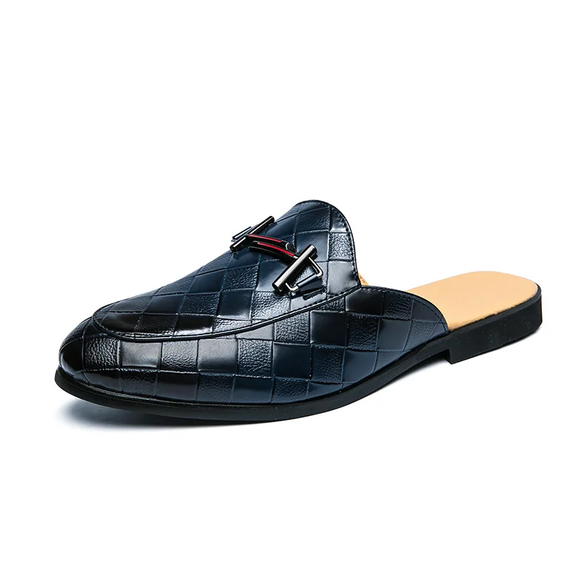 

PDEP low MOQ 1pair men open shoes slip on printing italian men flat mules shoes, Black