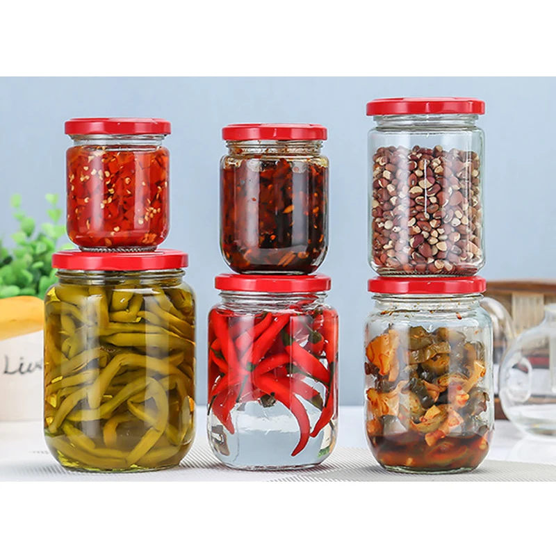 

Wholesale 100ml-750ml 8oz Round Wide Mouth Empty Clear Storage Glass Canning Jars Glass Pickle Jar With Metal Lid In Bulk, Transparent