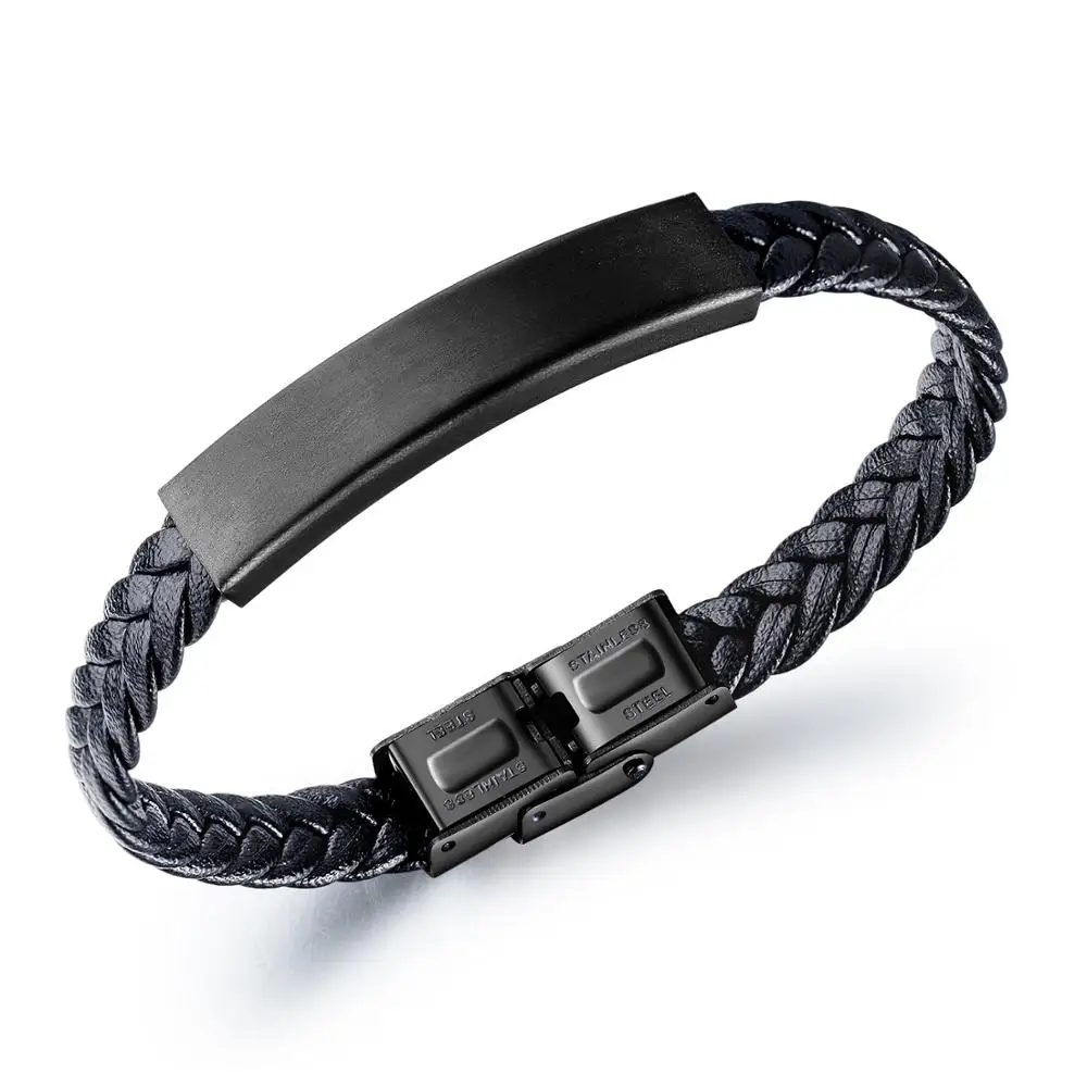 

Topmatop Jewelry Accessories 316L Stainless Steel Buckle Custom Leather Bracelet Men