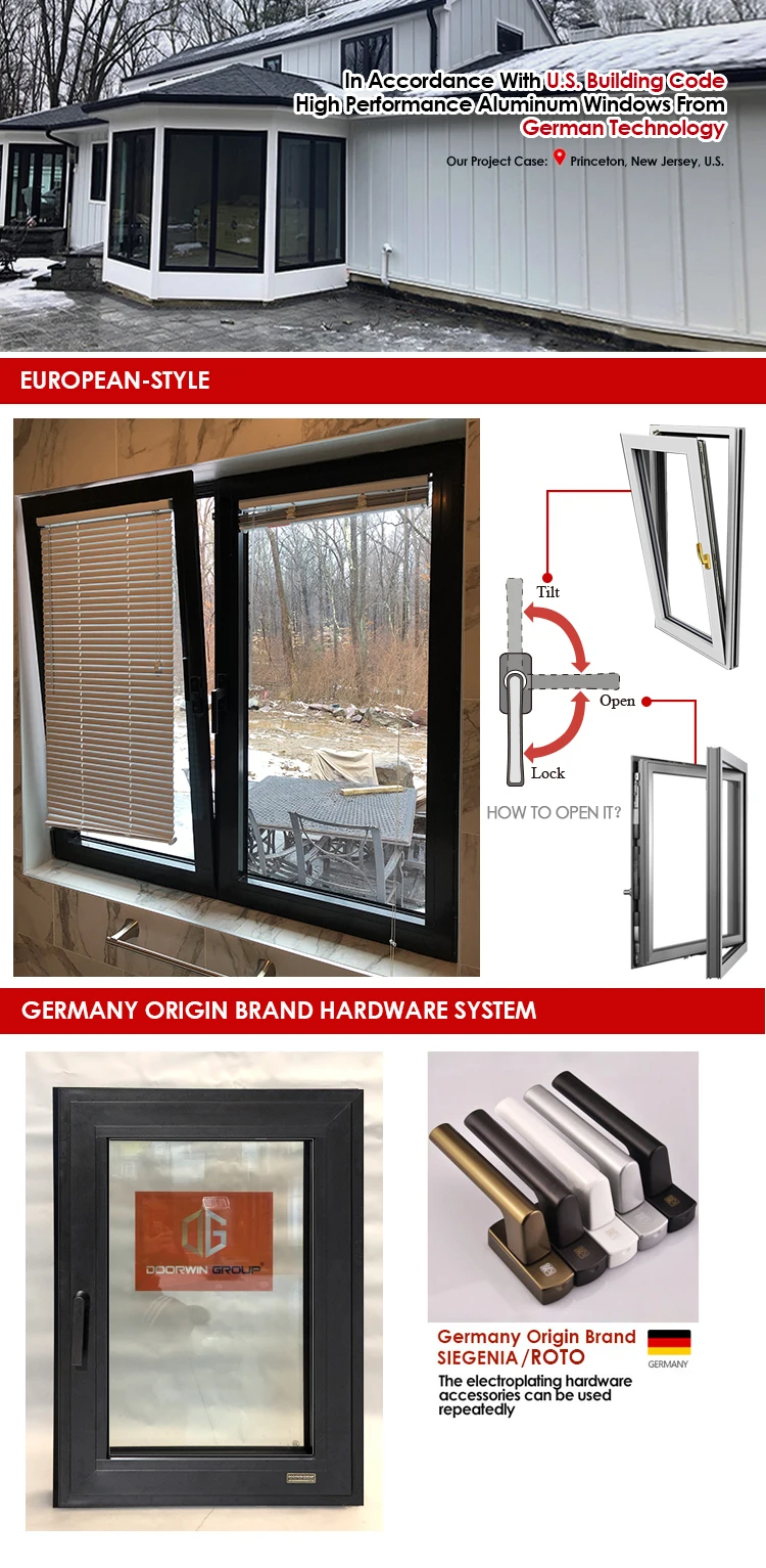 Made in china Latest Design  Anodized Aluminum Tilt And Turn Opening  French Style Casement Window