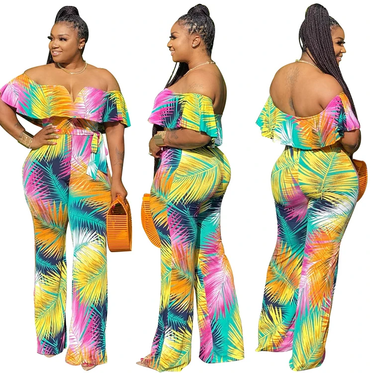 

Q576 Bohemian Print Women Clothing Off Shoulder Jumpsuit Backless Jumpsuit 2021