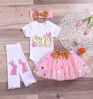 

Summer Baby Girls Easter Pink Skirt 4 Pcs Outfits