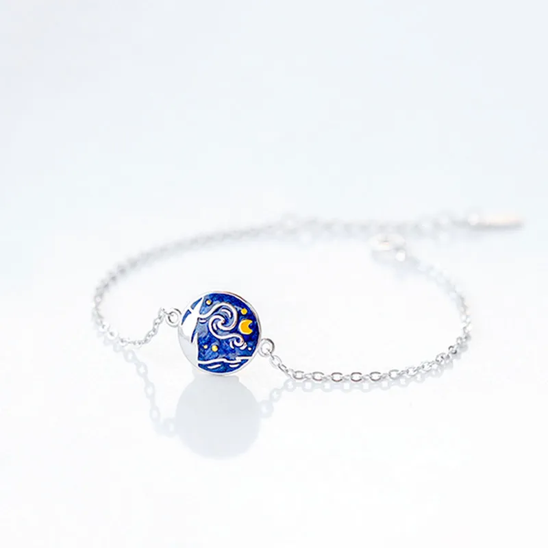 

Simple and Creative Van Gogh Starry Sky Bracelet Korean Personality Temperament Epoxy Blue Women Bracelet Wholesale Jewelry, Sky blue