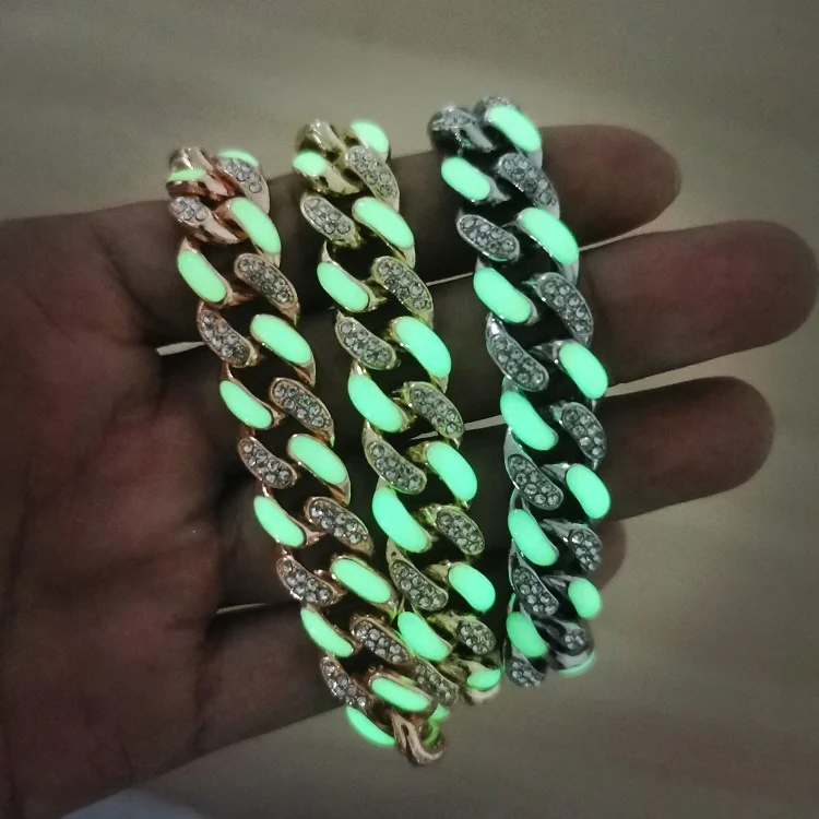 

New arrival hip hop cuban chain link glow at night luminous necklaces