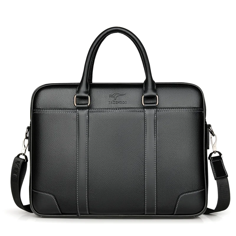 

Factory Wholesale PU Leather Adjustable Strap Handle Men Briefcase Hot sale vintage Western European men laptop briefcase, Black and brown
