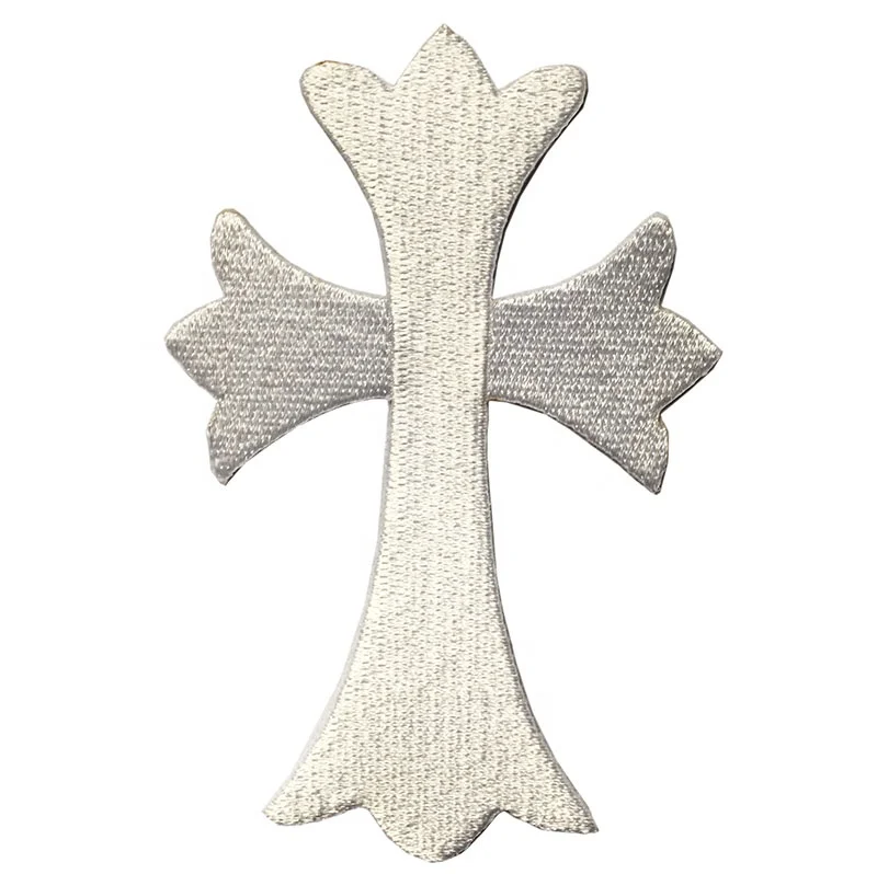 

In stock two colors available heat seal iron on 100% embroidered cross patches, Gold/white or custom color