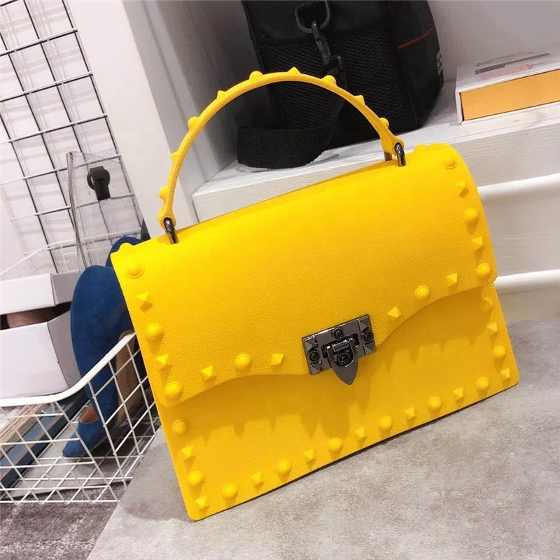 

TS9128 Luxury rivet bags crossbody mini girls purses handbag fashion matte PVC color shoulder ladies bag wholesale jelly purse