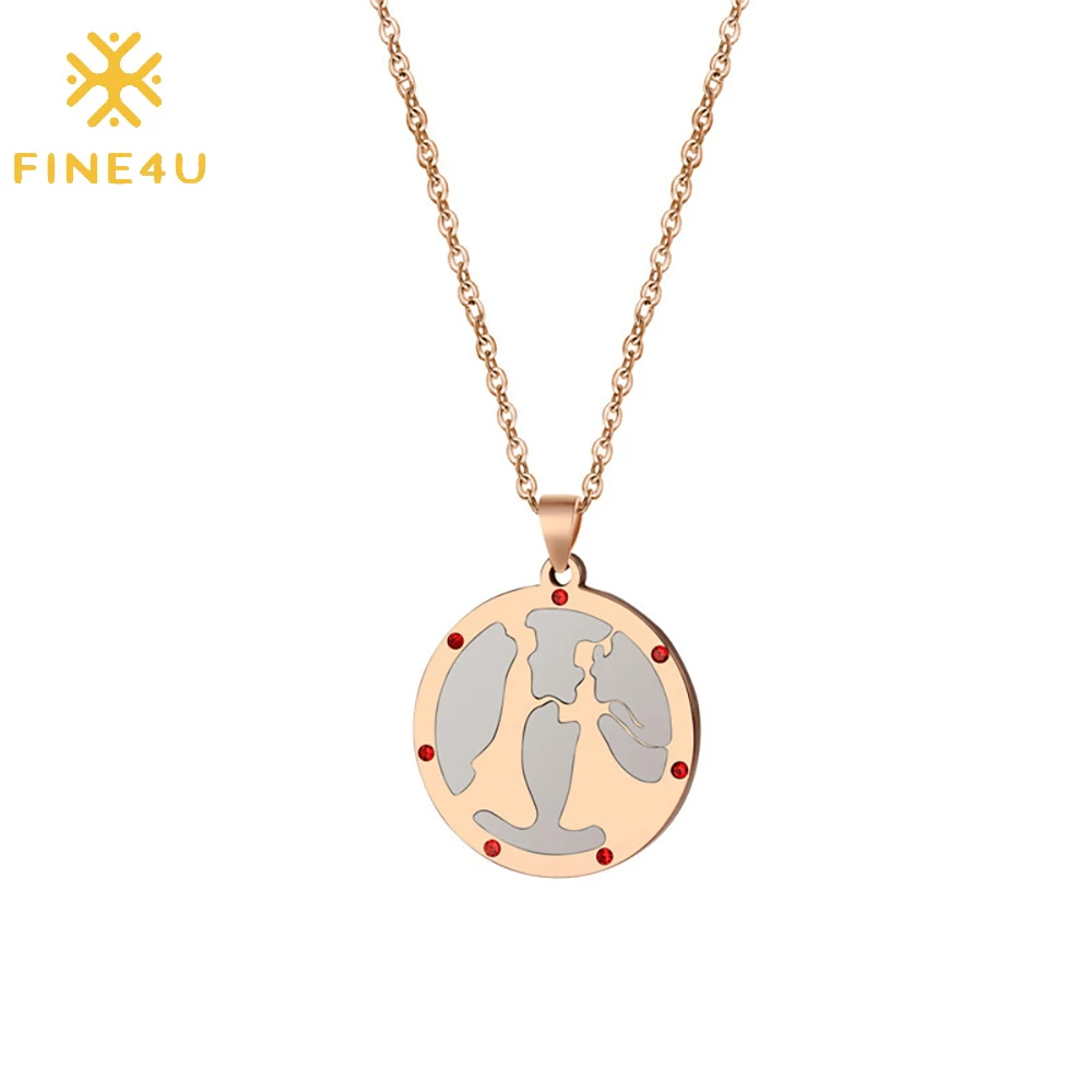 

Creative Valentine's gift luminous fluorescence stainless steel gold plated round pendant necklace, Rose gold