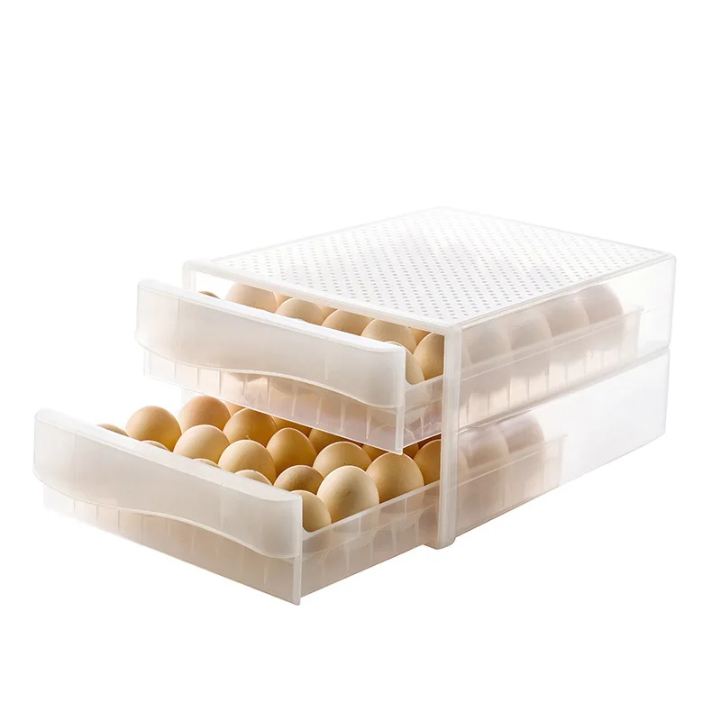 

Wholesale Home Double Layer Space Saving PP Fridge Egg Storage Organizer Box, White