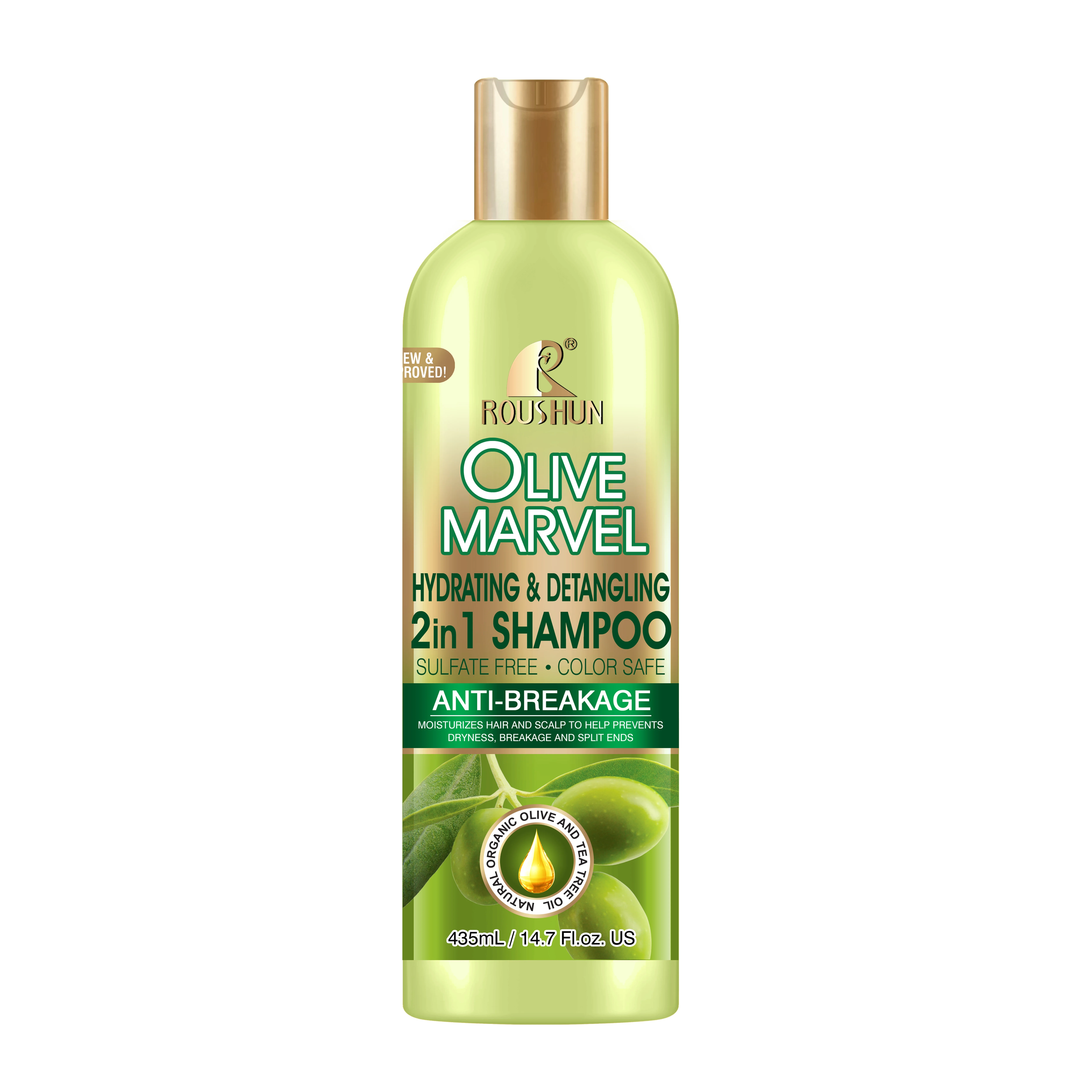 

Moisturizer Anti-Breakage Hair Shampoo 2 in 1 formula with Olive Oil 435ml by Roushun