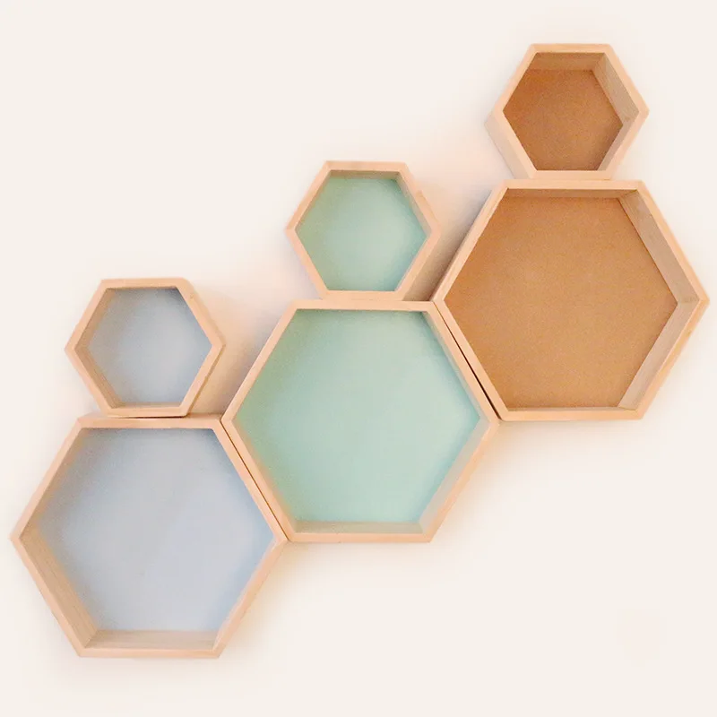 

Nordic Decoration Wall Mounted Hexagonal Floating Shelf Farmhouse Shelves for Bedroom Living Room, As shown