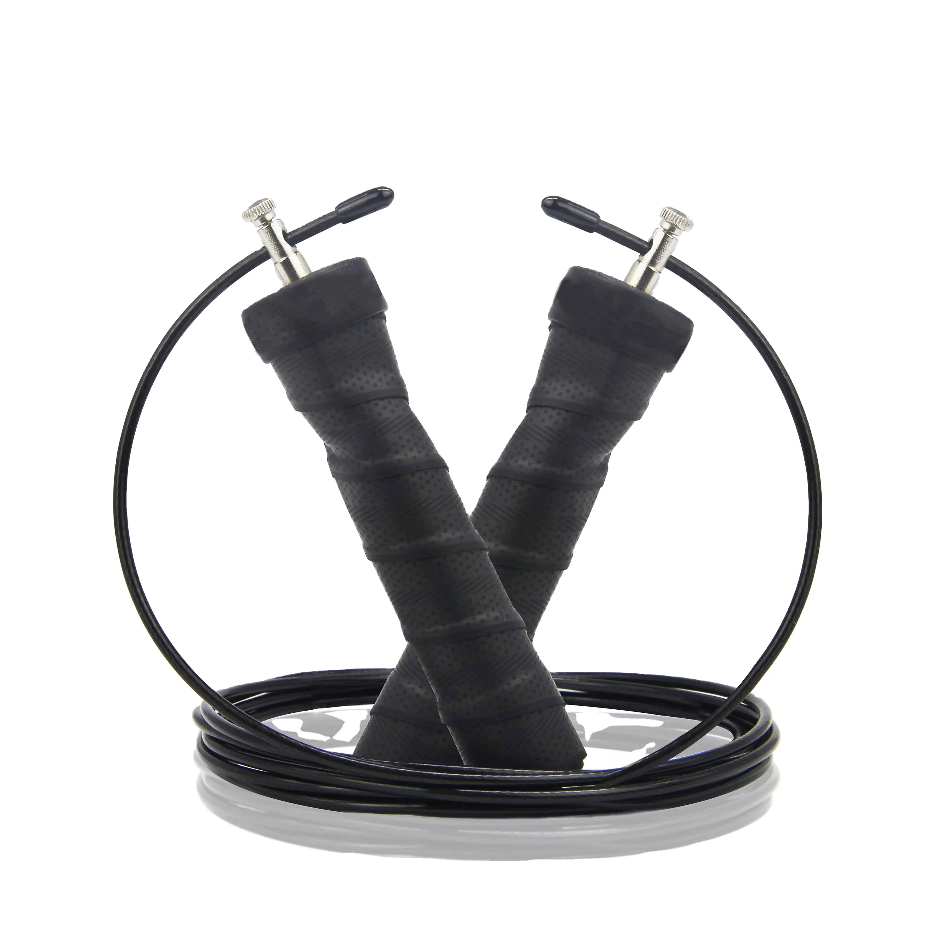 

Anti-slip handle adjustable speed jump rope with steel wire, Black