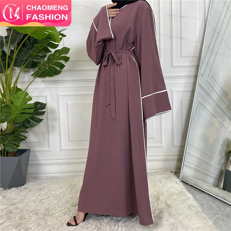 

6472# High Quality Nida Closed Abaya Dress Muslim Women Plain Color With White Border Praying Maxi Dresses, Black,brown, beige,purple, maroon,green, grey,camel