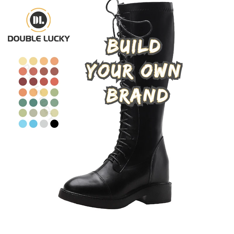 

Double Lucky New Design Safety Long Black Boots Leather Women Platform Boots Cheap Large Size Knee High Boots, Customized color