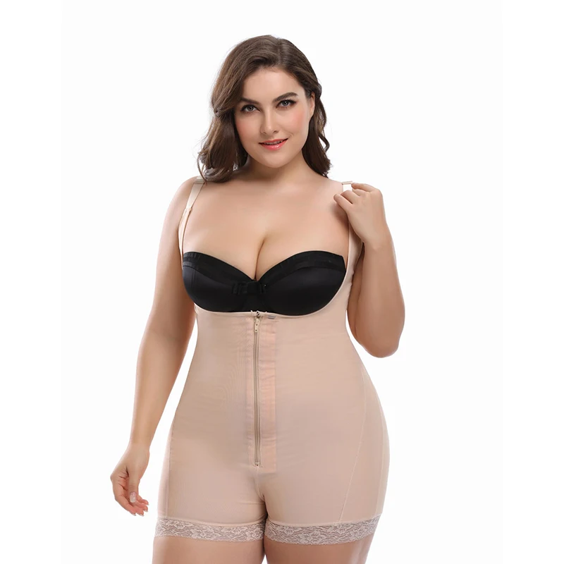 

Covered Back Butt Lift Body Shapewear Open Bust Bodysuit Shaper Fajas Colombianas Reductoras High Compression Garments Bodysuit, Black, nude can be customerized
