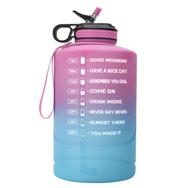 

2021amazon one gallon sport water bottle Large Capacity motivational Water Bottle PETG Plastic Time Marker custom color, Customized color