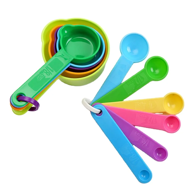 

Set of 10 Pieces Measuring Cups and Spoon with Mu;ti Color Plastic Measuring Tools Set