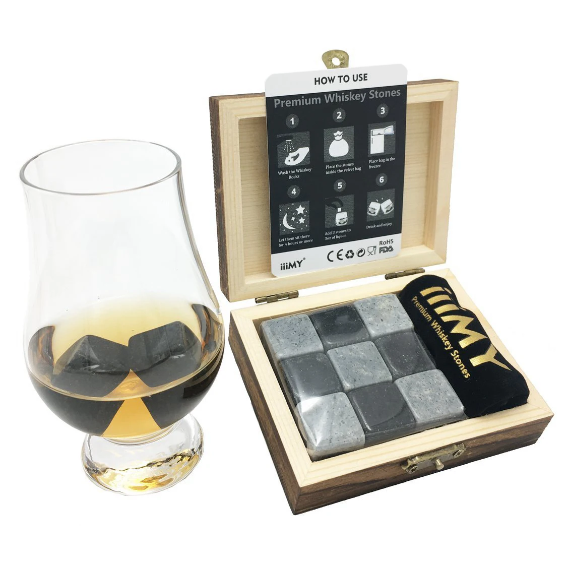 

Whisky Stone Gift Set Granite Chilling Whisky Rocks Marble Whisky Ice Stones Ice Cubes, Black,new black,etc.