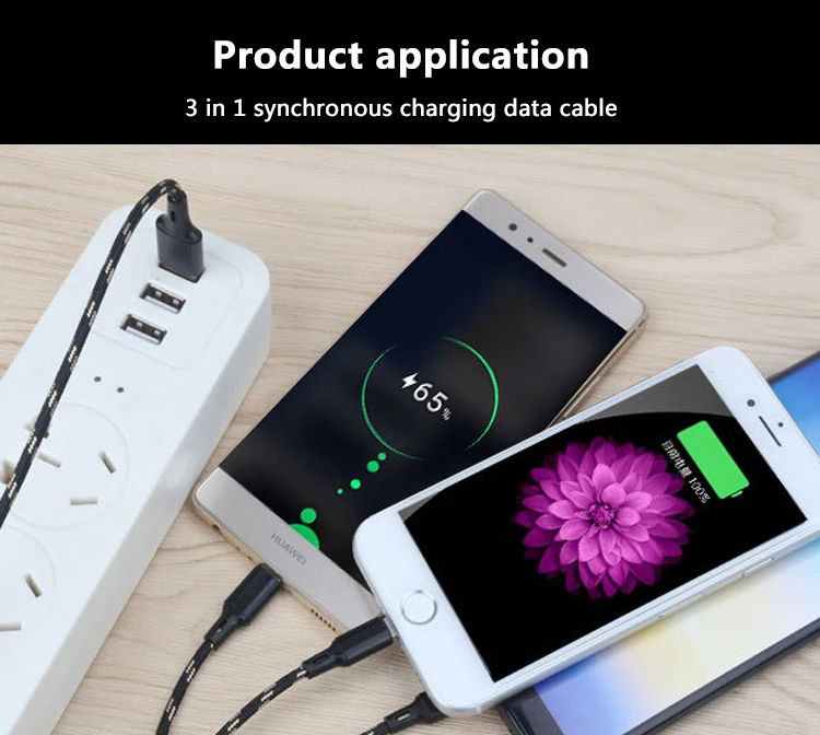 fast charge pvc or braided 0.5m 1m 1.2m 1.5m 1.8m 2m 3m 5v 3a usb 3 in 1 data cable for mobile - ANKUX.COM