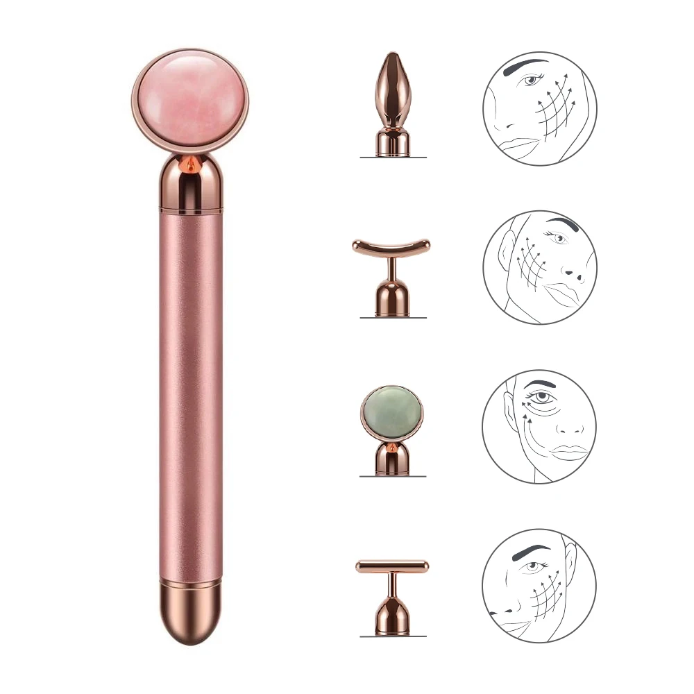 

4 in 1 rose quartz electric vibration jade massage gold bar facial beauty Massager for skin vibrate massage bar, Rose gold