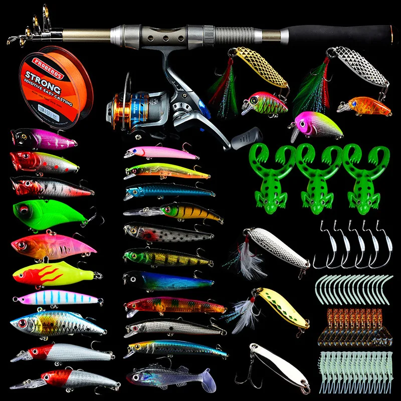 

Mixed Portable Floats Hooks Fish Set 180mm Fishing Rod Reels Combo Box Kit, Multi colors