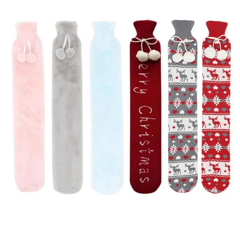 

Hot Water Filling Bottle Long Style Warm Bag Rubber Plush Hot Water Bag, Red/pink/blue/green/black