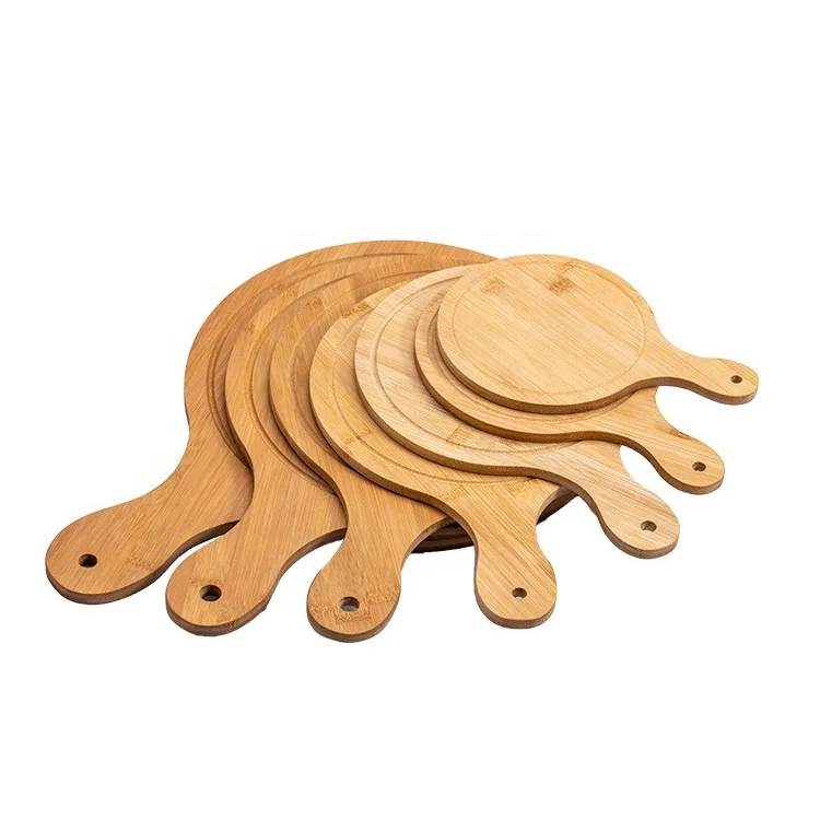 

Wholesale Eco Friendly Wood Cutting Board Cake Baking Steak Plate Round Bamboo Pizza Tray, Natural