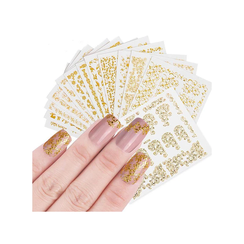 

1 pcs gold bronzing 3D nail sticker flower metalic paste beauty nail art decorations manicure nails decal DIY tips hollow foils