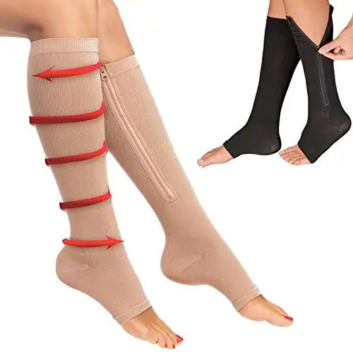 

Compression Stockings for Treatment of Varicose Veins and Edema 20-30mmHg Knee Length with Zipper and Open Toe