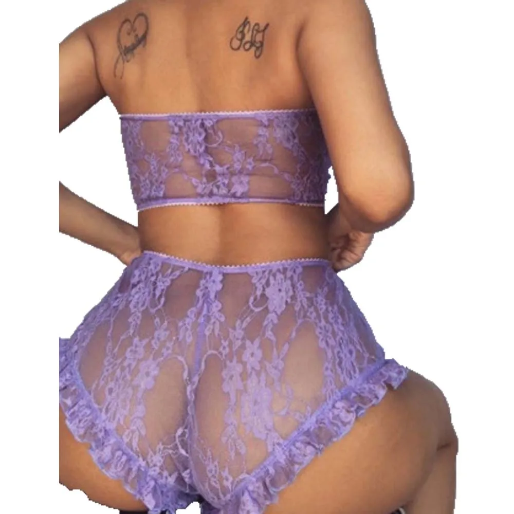 

Newest Sweet Lady Erotic Lingerie Lace Transparent Tube Top 2 Piece Set Pajamas For Women