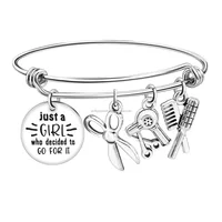 

Engraved She believed disc charm birthstone Steel expandable bangle