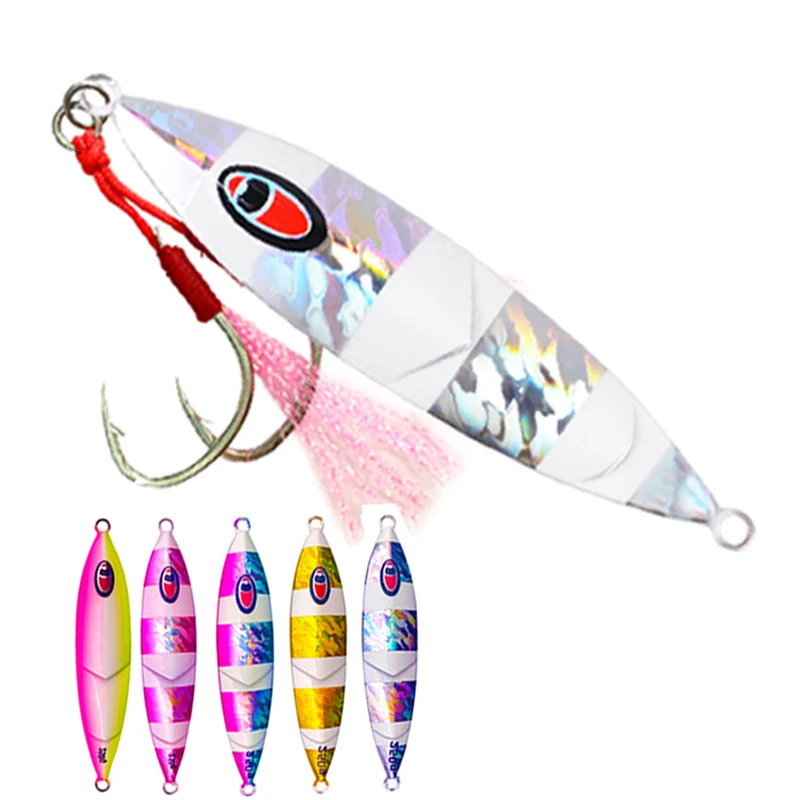 

Slow Fall Pitch Fishing Lures Jig Sinking Lead Metal Flat Jigs Jigging Lure 80g 120g 150g 200g 250g For Squid Snapper Tuna, 5 colors