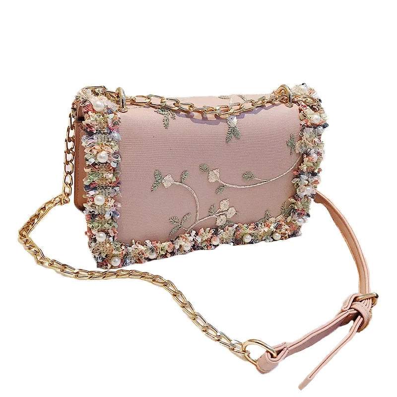 

High Quality Ladies Hand Bag Shoulder Leather Small Square Flower Women Handbags 2021 Custom Trendy Crossbody Bag, 3 colors