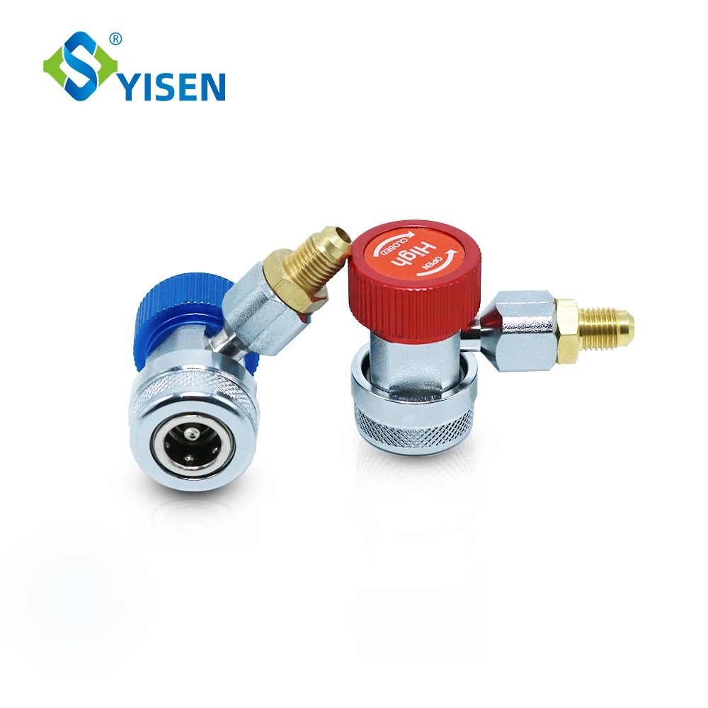 Fdit R134A Quick Coupler Connector Adapter Air Condition Adjustable Connector Brass Adapter Red Blue 