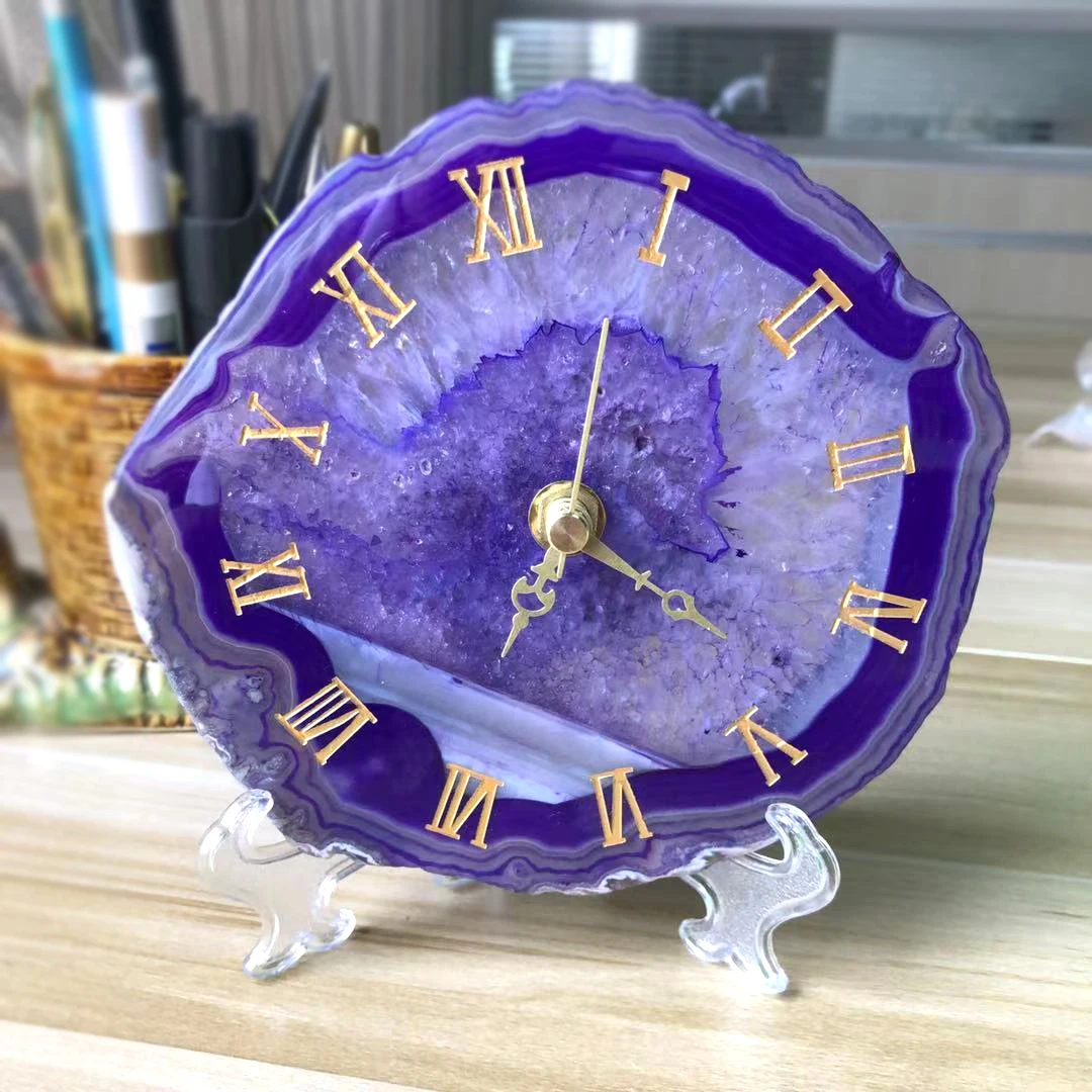 

Wholesale natural crystal stone gray agate clock crystal clock for Home Decoration