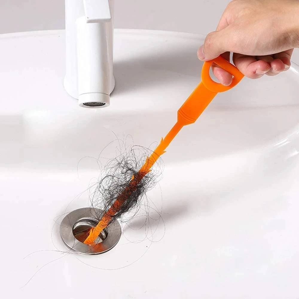 

Kitchen Sink Cleaning Hook Sewer Dredging Spring Pipe Hair Dredging Tool Removal Sink Cleaning Tool Bathroom Accessories, Orange